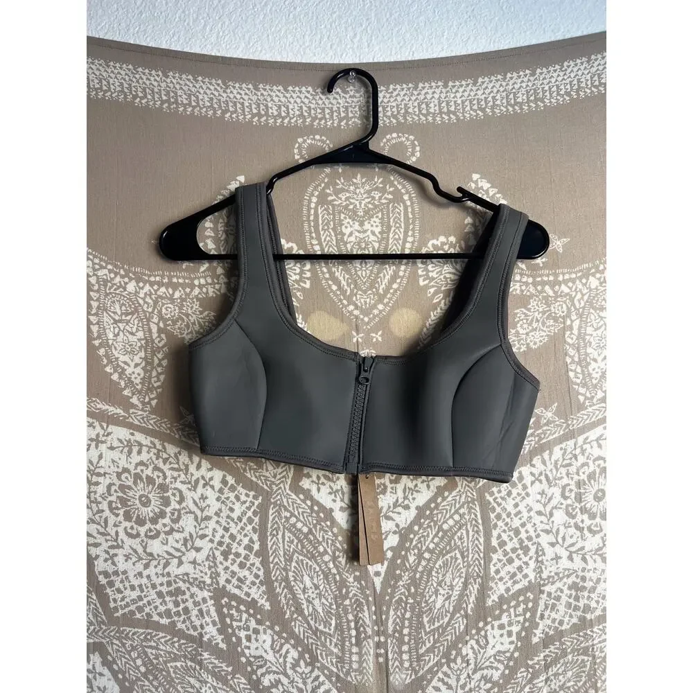 SKIMS Rubberized Scuba Swim Scoop Neck Bikini Top Grey Chalk Size S